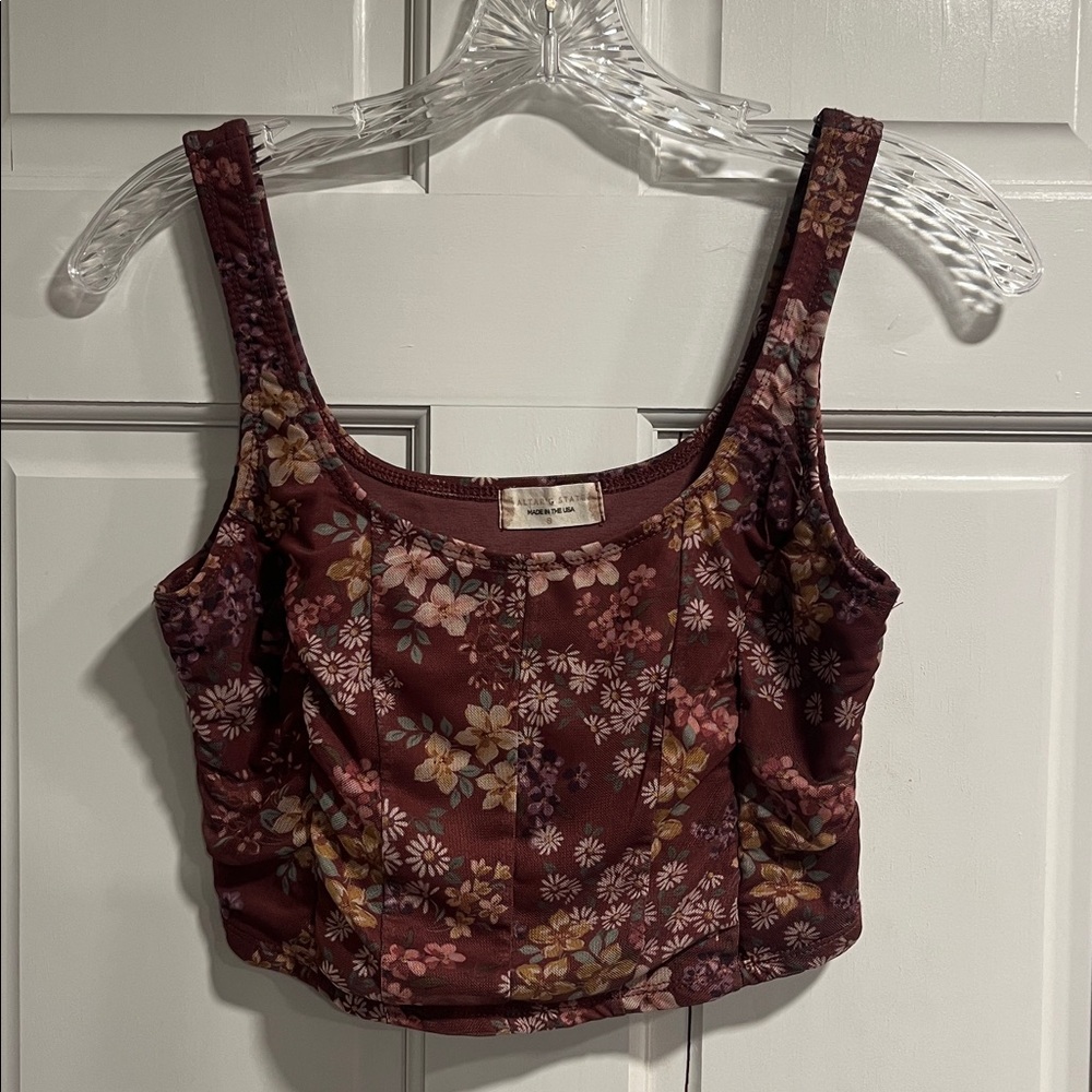 Altar’d State Mauve Floral Crop Tank Size Small Made in USA - Picture 1 of 9